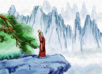 水墨古风群山耸立诗人观景