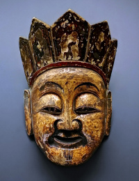 中国古代民间祭祀仪式傩戏面具特写