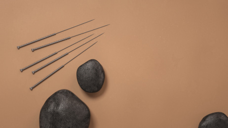 中医药题材的针灸和热石，3d渲染
