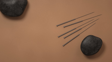 中医药题材的针灸和热石，3d渲染