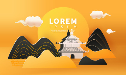 时尚新中式黑金山水剪纸立体空间