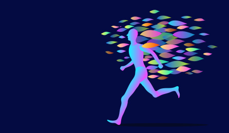 与树叶、鱼一起奔跑的人 蓝色调