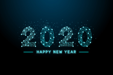 2020年新年快乐科技感点线段状的电路感互联网网络科技概念