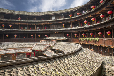 著名旅游景点福建土楼建筑局部