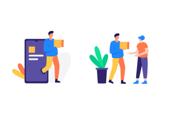 购买快递并快速送出收获，扁平矢量人物场景创意概念插画