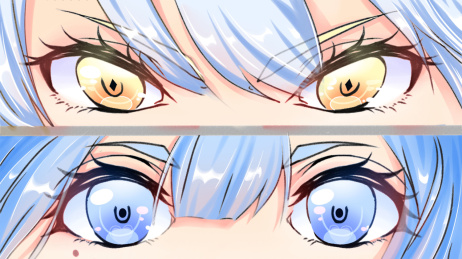 两双美丽的眼睛,卡通漫画风格的眼部特写.