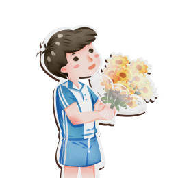 剪纸风格可爱的男学生送花教师节插画元素