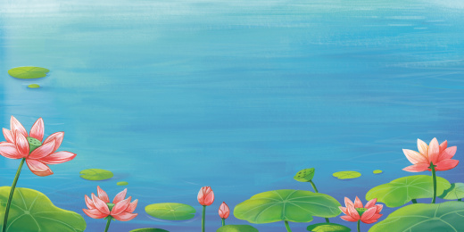 荷塘美丽盛开的荷花插画背景