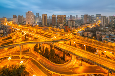 中国四川省成都市二环路营门口立交桥城市风光夜景