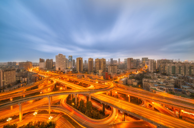 中国四川省成都市二环路营门口立交桥城市风光夜景
