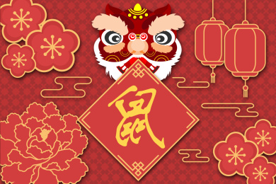 中国古风鼠年背景矢量插画