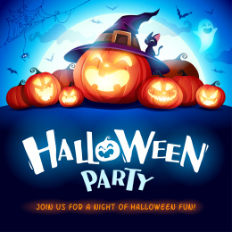 万圣节派对。在月光下的万圣节南瓜杰克灯笼。