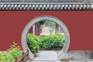 中国山西省太原市晋祠十方奉圣禅寺园林门古建筑