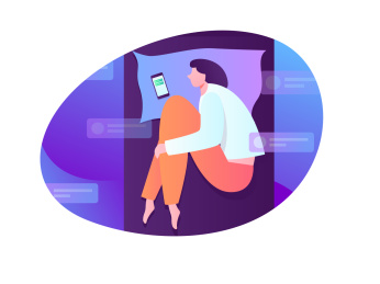 被太多信息干扰睡眠的的女子，扁平矢量人物场景创意概念插画