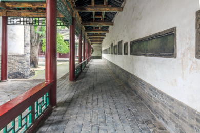 中国山西省太原市晋祠公园回廊建筑景观