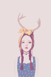 头戴鹿角饰品的女童