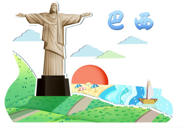 剪纸风格巴西地标建筑里约热内卢耶稣基督雕像插画元素