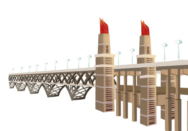 剪纸风格中国江苏省南京市地标建筑南京长江大桥插画元素