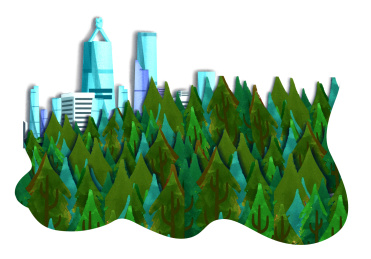 扁平风格城市的郊区森林插画背景