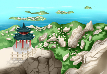 小清新风格中国山东省青岛著名景点崂山巨峰风景插画背景