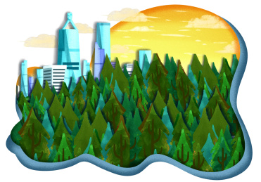剪纸风格城市的郊区森林插画背景
