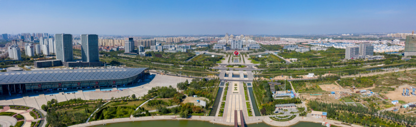 航拍山东东营东营区全景城市风光