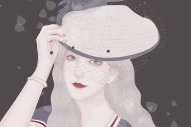 头戴黑色细纱的礼帽的女子
