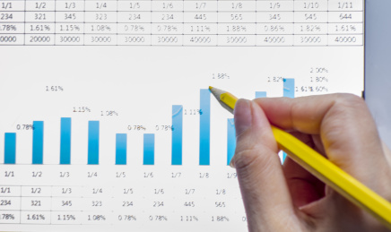 手里拿着笔在分析数据图表