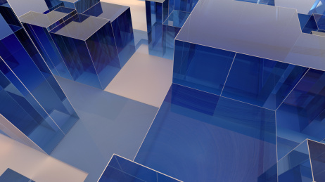 三维渲染抽象蓝色玻璃质感的立方体背景