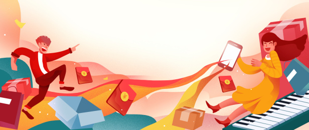 卡通手绘男生女生电商购物网购海报闪屏插画