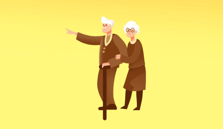 卡通手绘老夫妻爷爷奶奶插画