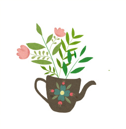 手绘卡通花瓶插花图画