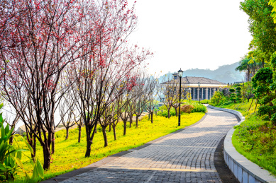 晴天下的中国重庆江津区滨江公园景观