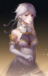 夜空灯光下白发贵族美丽少女