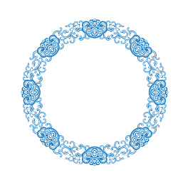 蓝色花边装饰图案，白色背景