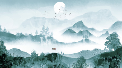 中国古风水墨山水画  意境水墨山水风景画