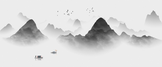 中国风意境水墨山水风景画  写意淡雅中国水墨画