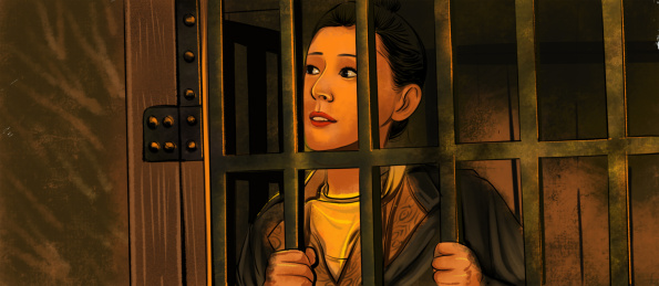 牢狱中求救的唐朝盘发的女扮男装女子