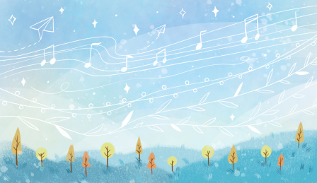 浪漫幻想植物音乐简约线条插画