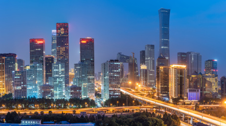 中国北京国贸CBD商业区建筑夜景