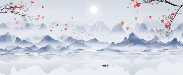 中国风意境水墨山水风景画  写意淡雅中国水墨背景图
