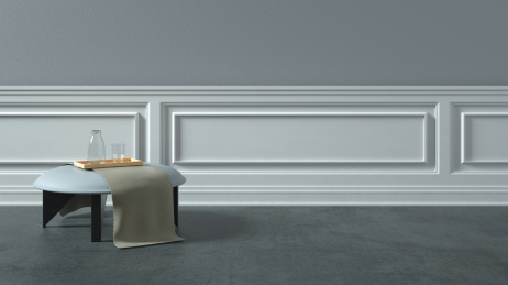 家居题材的客厅，墙面和矮脚凳子