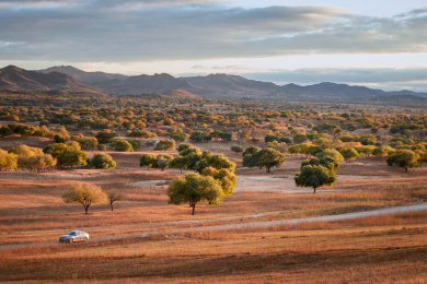 秋季内蒙古多沦湖景区里草原的一条公路景色
