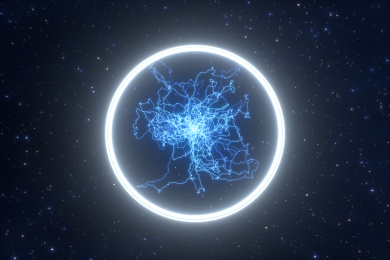 黑暗背景下的闪电汇聚特效 三维渲染