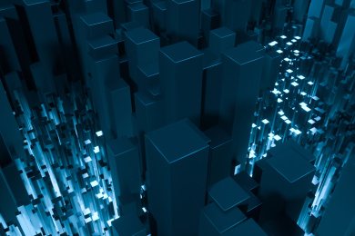 高低起伏的立方体构成的科技感场景 三维渲染