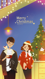 圣诞节欢乐拍照的恋人 戴圣诞帽的女孩和拿着相机的男孩插画