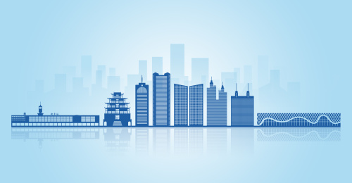 中国河南省新乡市地标建筑剪影