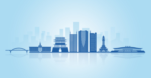 中国河北省廊坊市地标建筑剪影