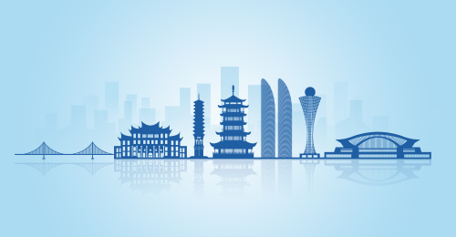 中国福建省厦门市地标建筑剪影
