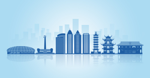 中国贵州省遵义市地标建筑剪影